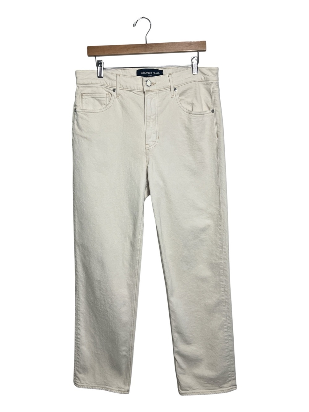 Veronica Beard Leah Straight Leg Mid Rise Ecru Jeans Size 31